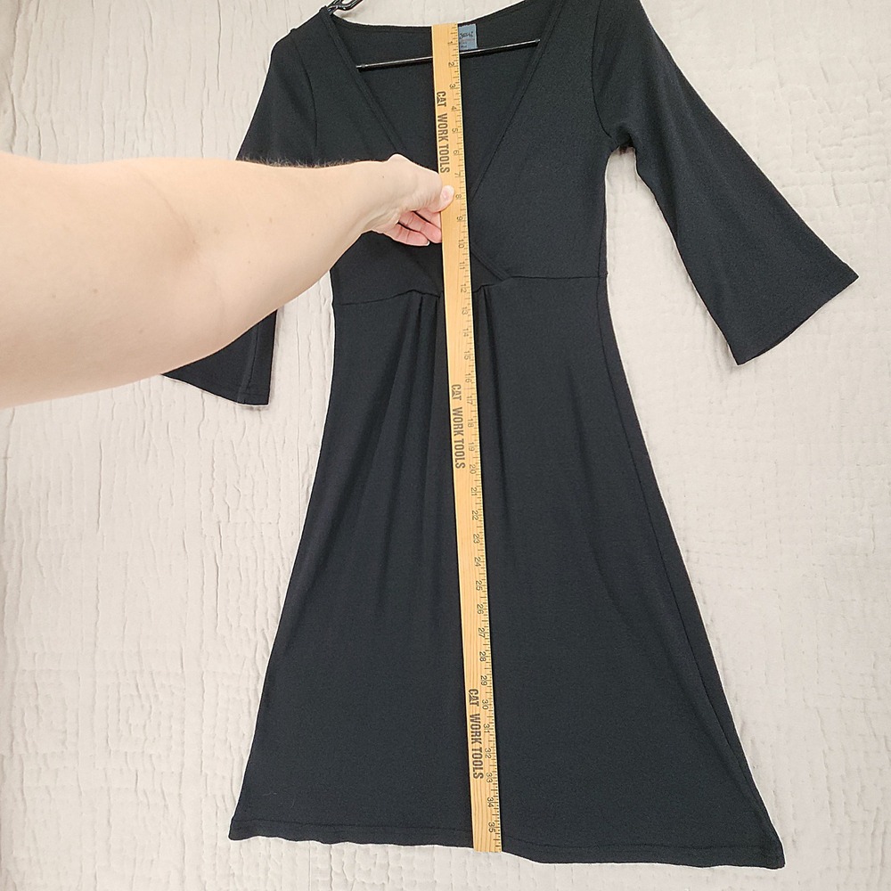 Michael Stars Dress One Size* Womens Black Surplice V-Neck Ribbed Knit Goth LBD - Picture 7 of 14